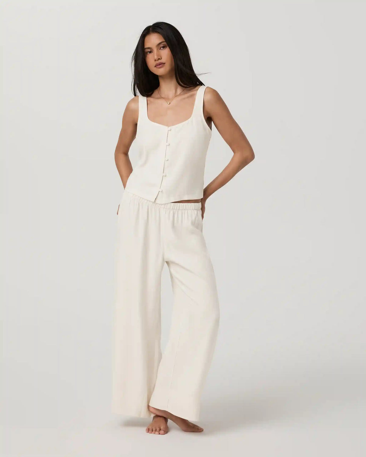Trestles Twill Button Front Top