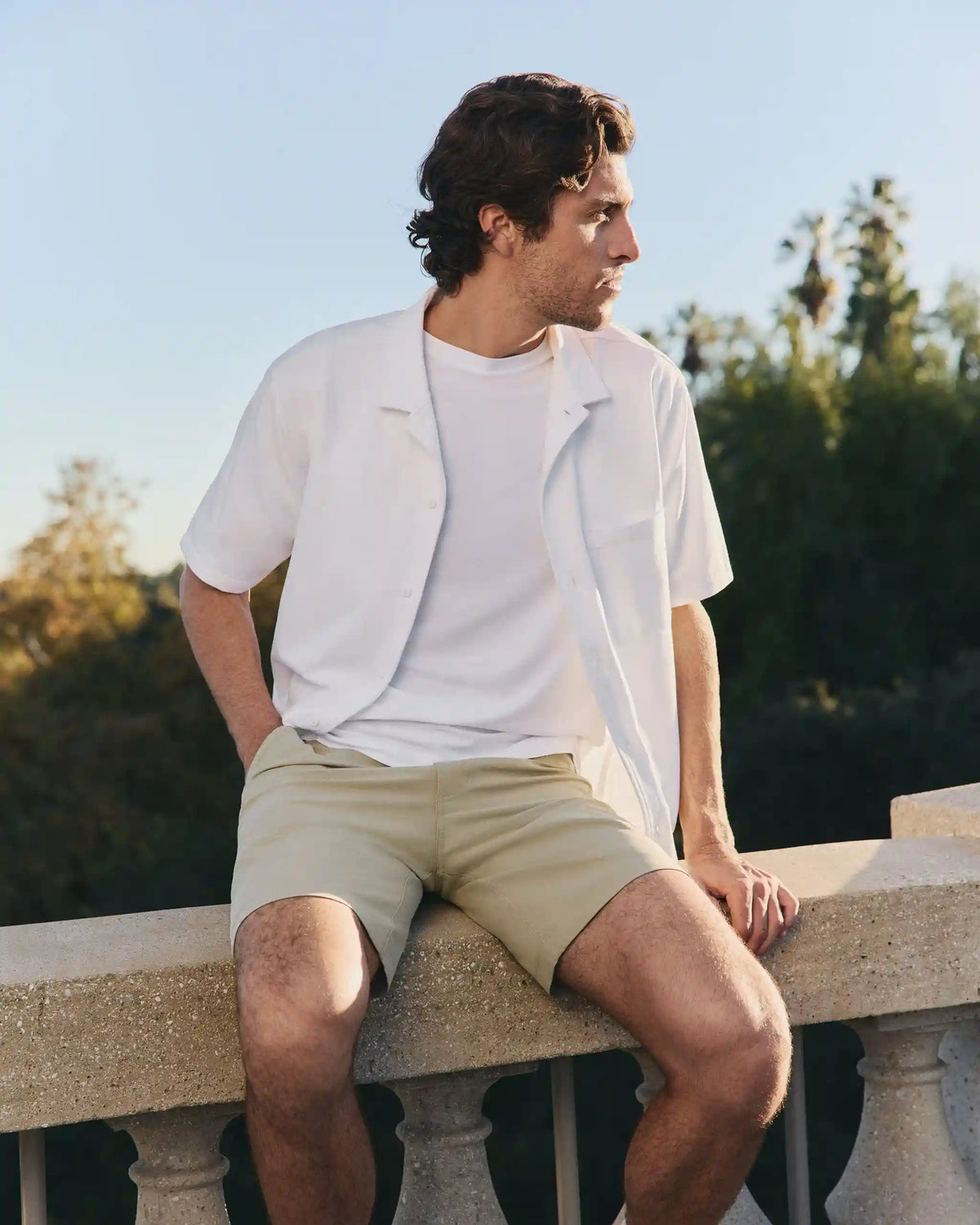 Short Sleeve Knit Oxford Camp Collar Button Down
